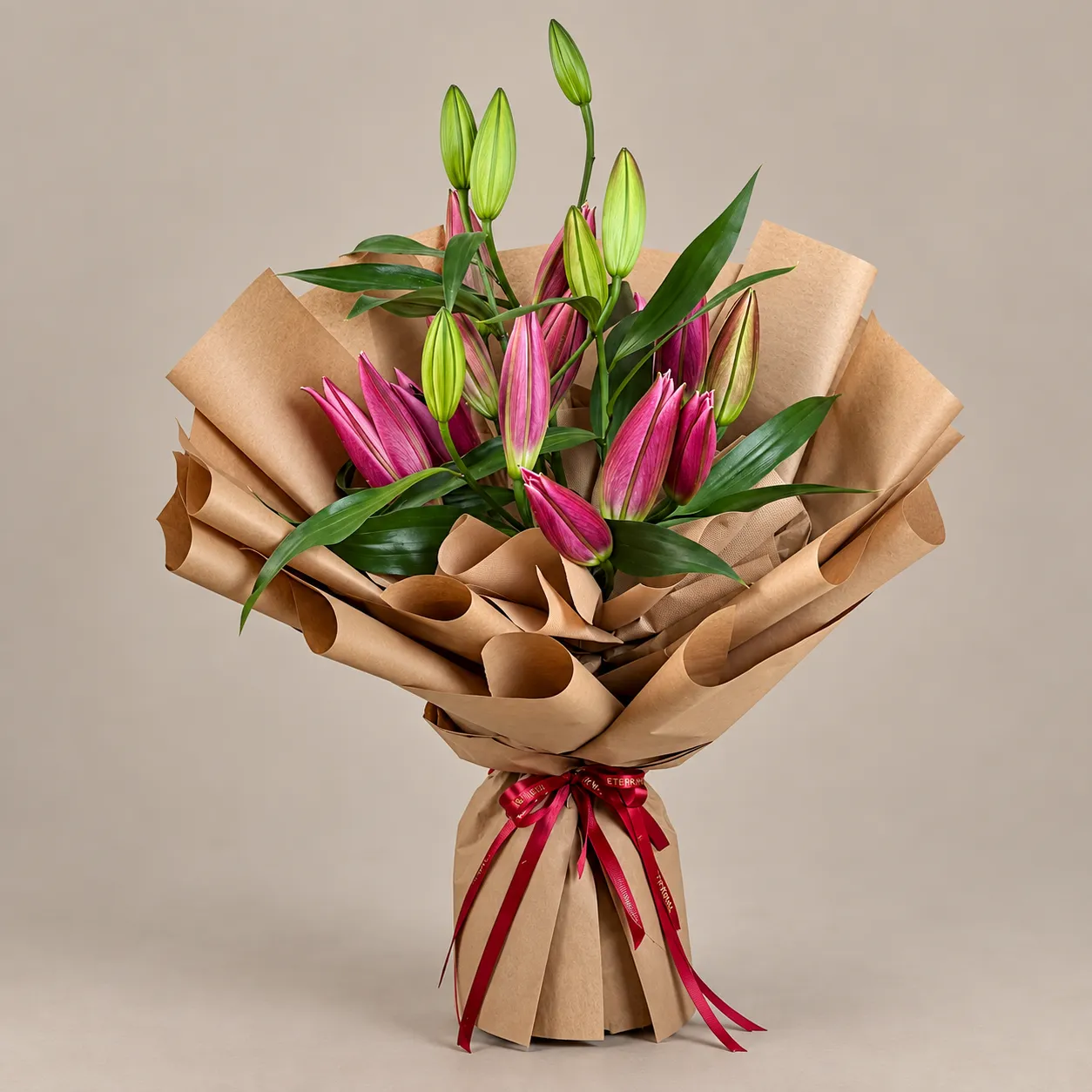 دسته گل لیلیوم عنابی