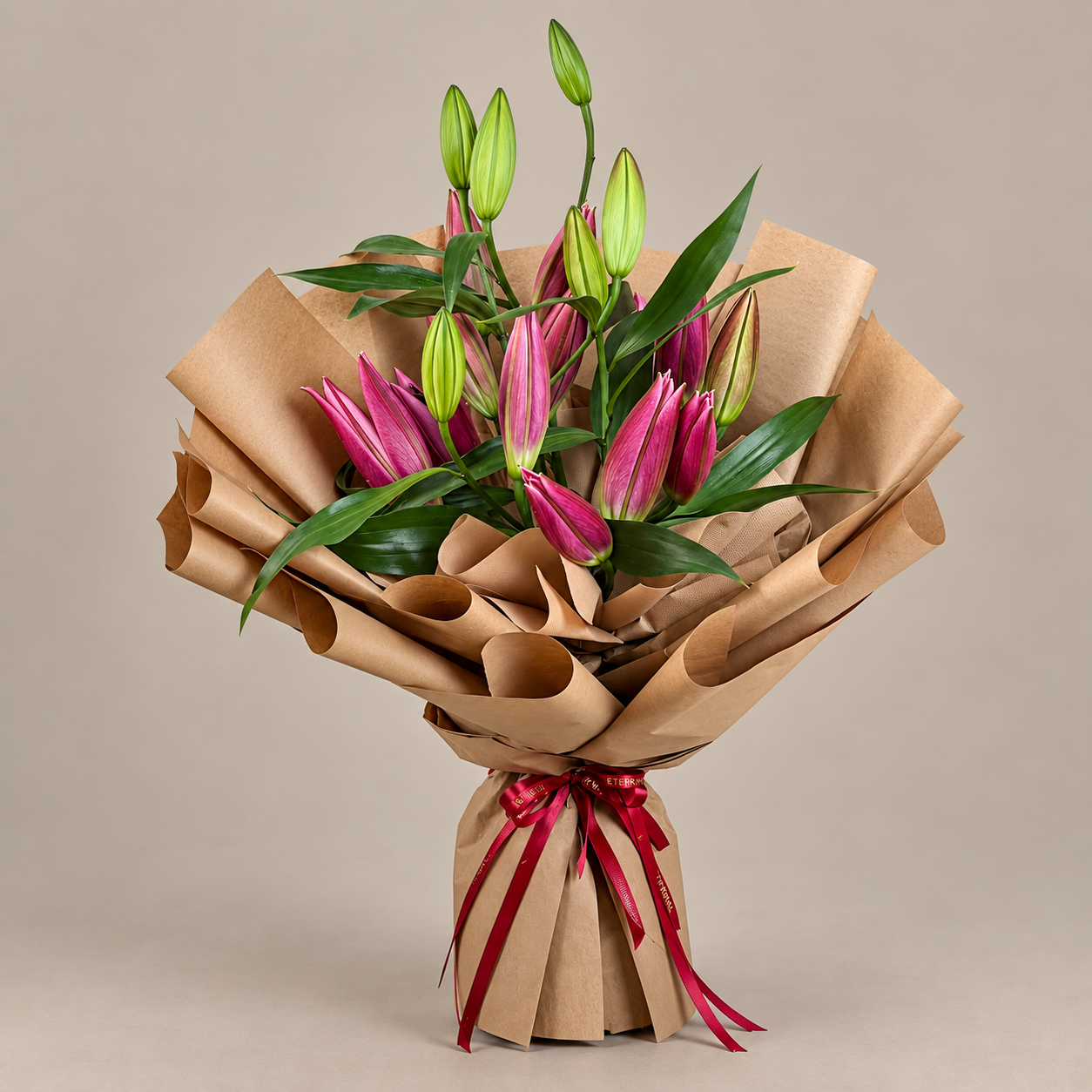 دسته گل لیلیوم عنابی